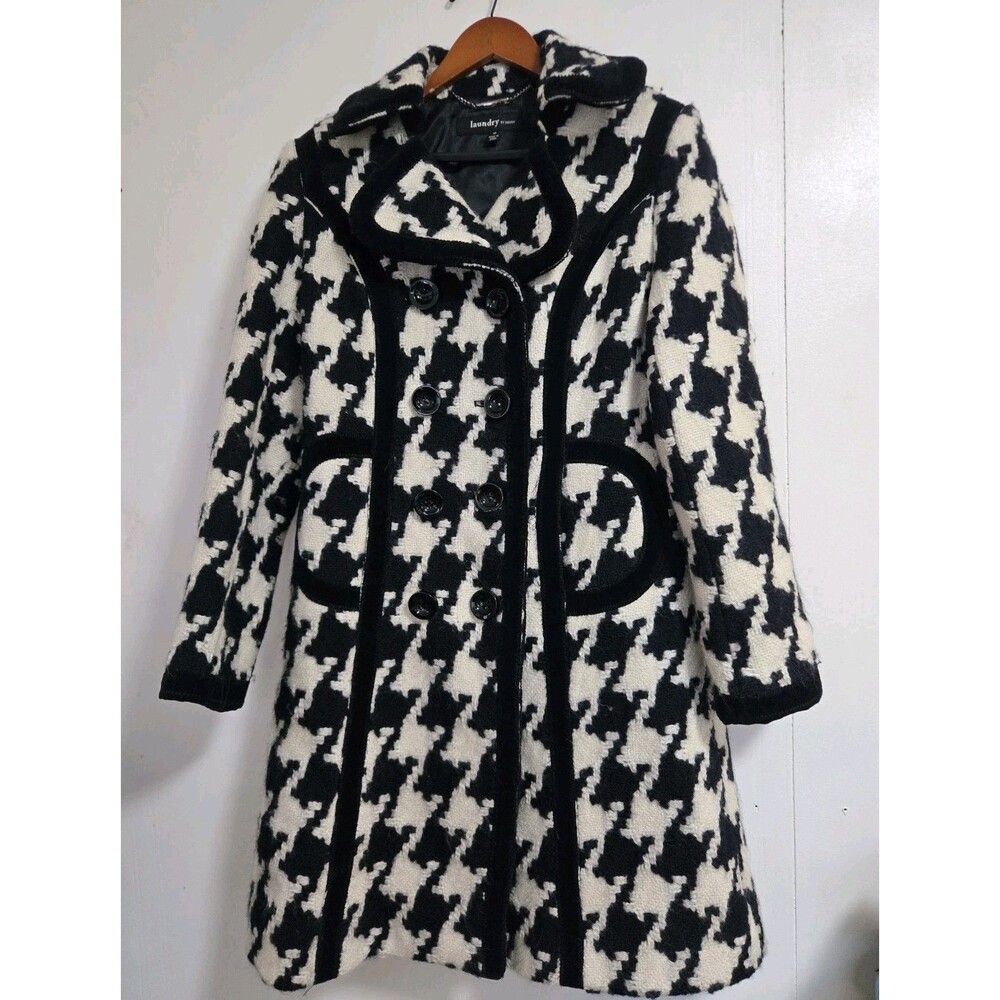 Vintage Laundry Coat Womens 10 Houndstooth Wool Old Money Quiet Luxury Statement
